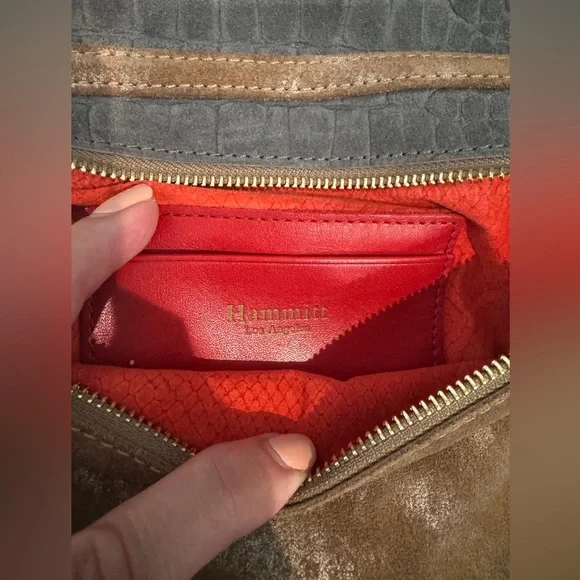 Hammitt Gray Crocodile Textured VIP Bag metallic brown suede and gold Zipper - Picture 8 of 9